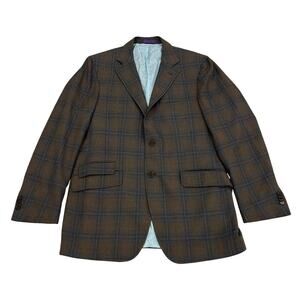 Kuhlman Cashmere Blazer Jacket Mens 50L-US 40L Brown & Gray Plaid Italian Tweed